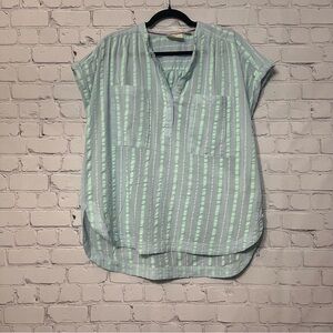 Maeve Anthropologie Striped Mint Green Women's Popover Top Size Medium Preppy